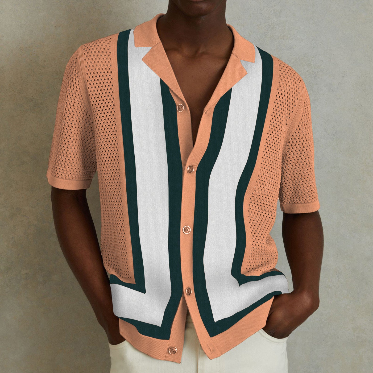 Men's Summer New Striped Contrast Color Knitwear Top