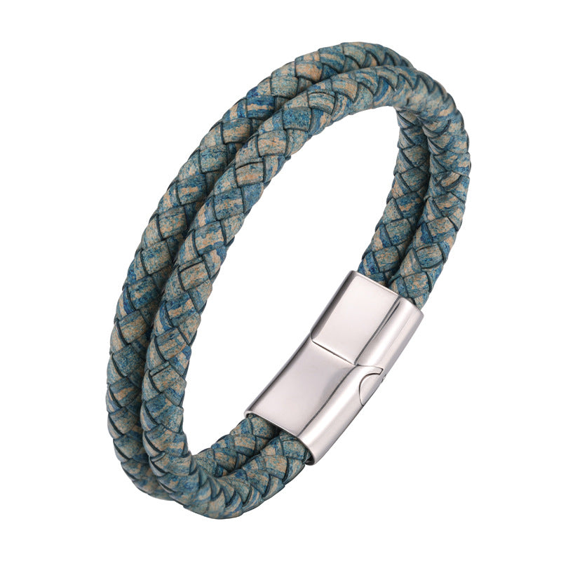 Stainless Steel Leather Bracelet, Titanium Steel Mens Jewelry, Hand Accessory