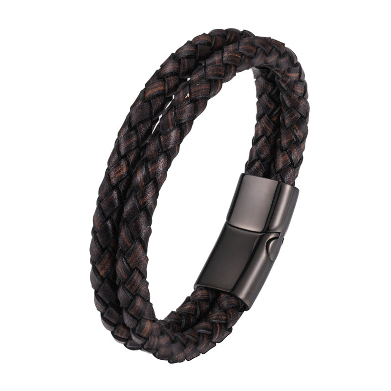 Stainless Steel Leather Bracelet, Titanium Steel Mens Jewelry, Hand Accessory