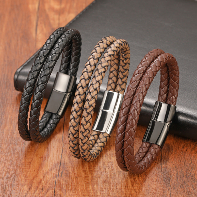 Stainless Steel Leather Bracelet, Titanium Steel Mens Jewelry, Hand Accessory