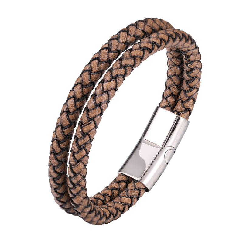 Stainless Steel Leather Bracelet, Titanium Steel Mens Jewelry, Hand Accessory