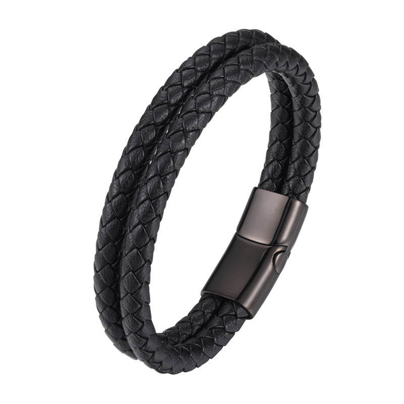 Stainless Steel Leather Bracelet, Titanium Steel Mens Jewelry, Hand Accessory