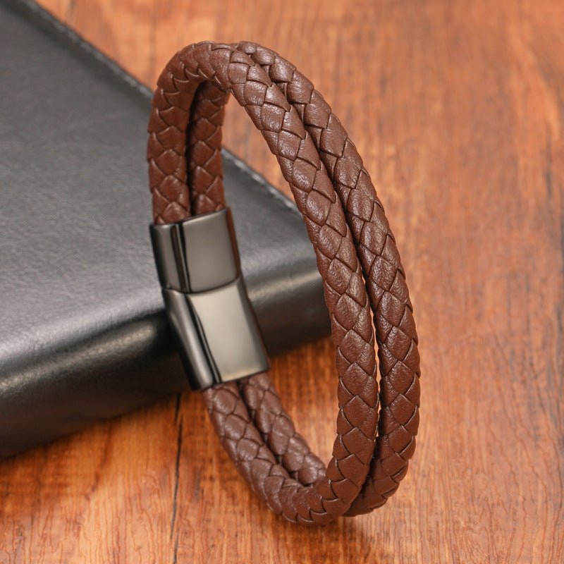 Stainless Steel Leather Bracelet, Titanium Steel Mens Jewelry, Hand Accessory