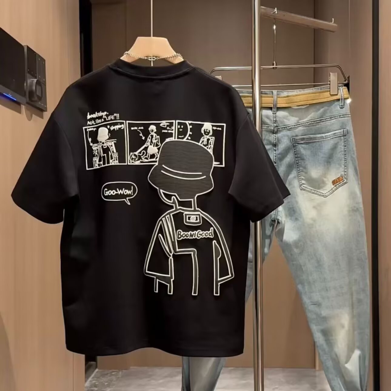 Brand Short Sleeve Ins 100 Cotton Coat Summer Men's Printed T-shirt Trendy Men And Women All-matching Crew Neck T-shirt Men