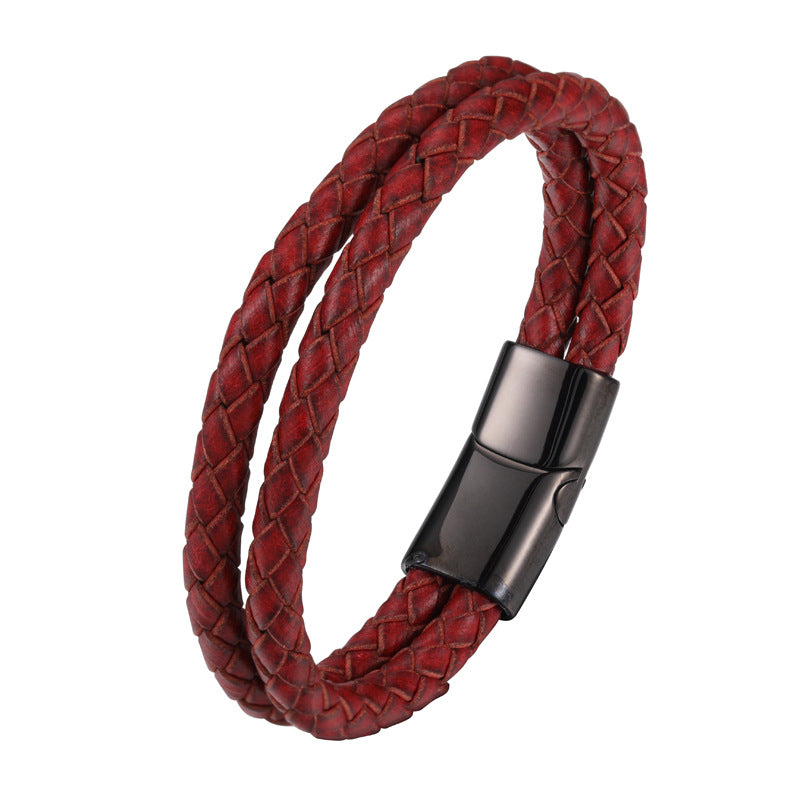 Stainless Steel Leather Bracelet, Titanium Steel Mens Jewelry, Hand Accessory