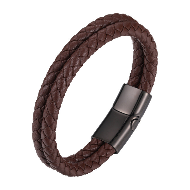 Stainless Steel Leather Bracelet, Titanium Steel Mens Jewelry, Hand Accessory